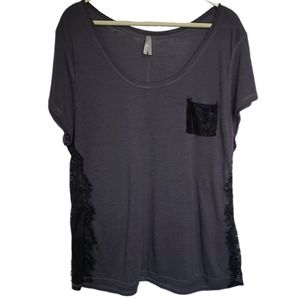 Vanity Peek-a-boo Lace Gray Swoop Neck Top…